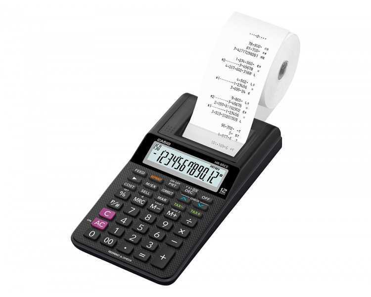 Calculadora casio impresora pantalla lc papel 58mm hr-8rce12 digitos ac/dc pilas color negro