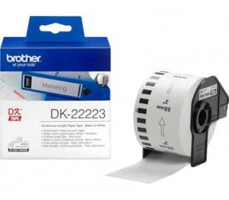 Etiqueta brother dk22223 cinta papel continuo adhesiva removible blanca 50 mm x 30,48 mt