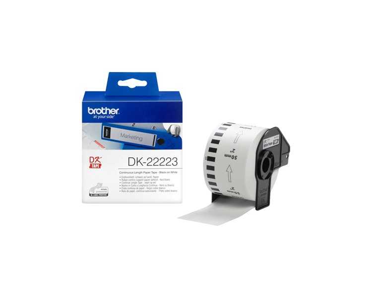 Etiqueta brother dk22223 cinta papel continuo adhesiva removible blanca 50 mm x 30,48 mt