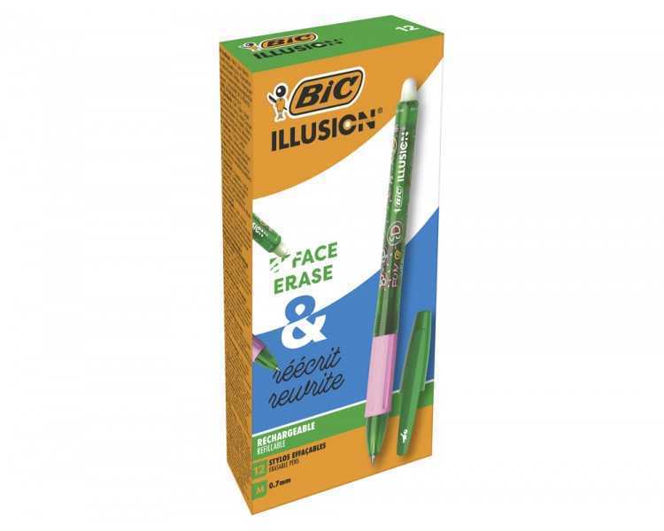 Boligrafo bic gelocity illusion borrable verde punta de 0,7 mm