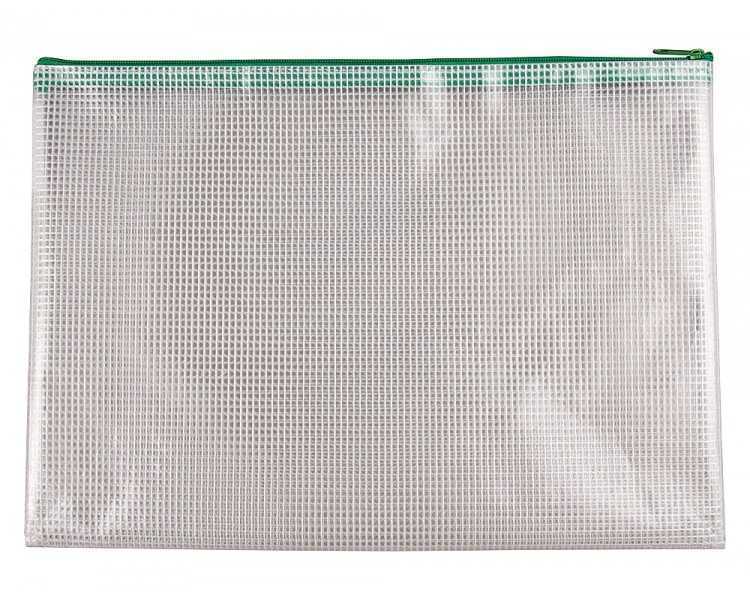Bolsa multiusos q-connect malla din a4 apertura superiorcon cremallera verde