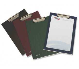 Portanotas pardo carton forrado pvc folio con pinza metalica negro