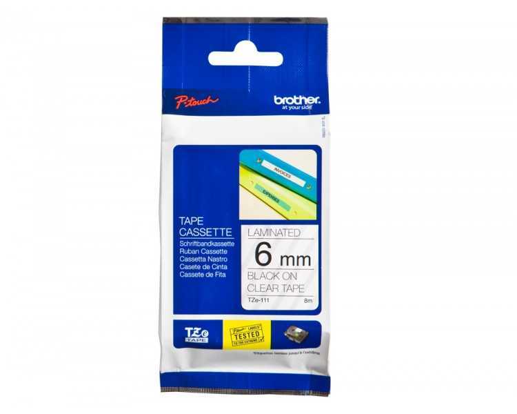 Cinta brother tze111 transparente-negro 6mm longitud 8 mt