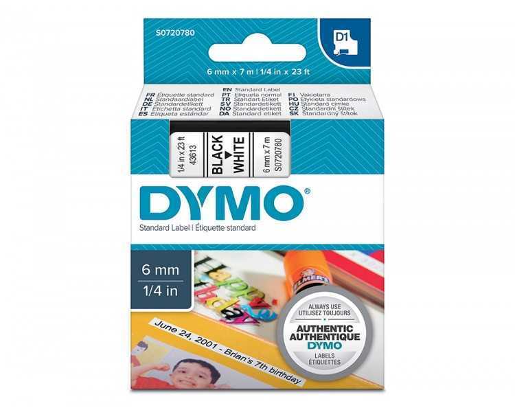 Cinta dymo negro-blanco 6mm x 7mt d1