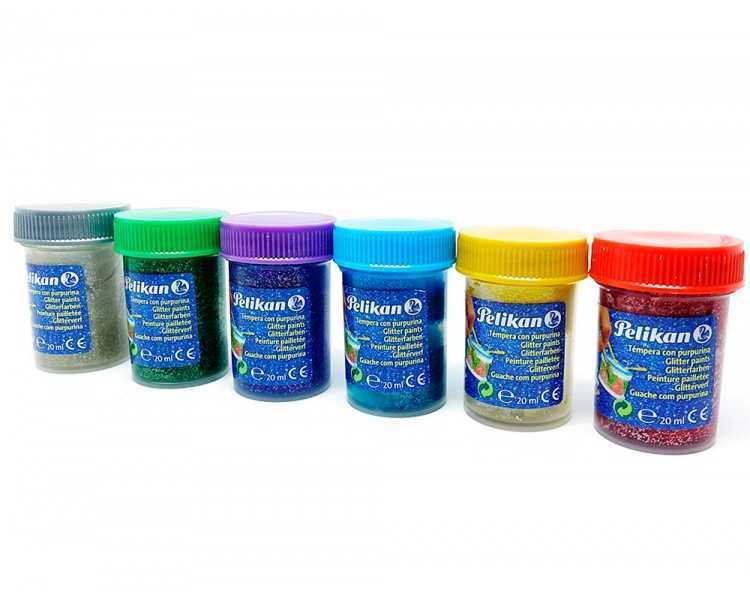 Tempera pelikan glitter 20 ml 942/20s caja 6 colores surtidos + pincel