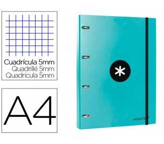 Carpeta con recambio antartik a4 cuadro 5mm forrada 4 anillas 25mm redondas color menta