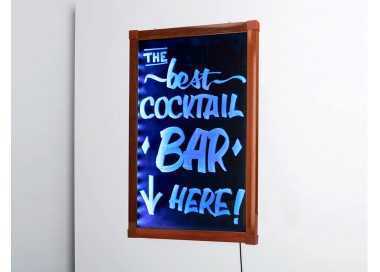 Pizarra cristal liderpapel con led en caballete de madera para rotuladores tipo tiza 50x90cm Pizarra cristal liderpapel con led en caballete de madera para rotuladores tipo tiza 50x90cm