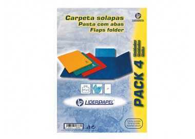 Carpeta liderpapel gomas folio 3 solapas carton simil prespan pack de 4 unidades colores surtidos