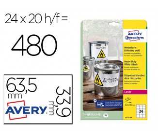 Etiqueta adhesiva resistente avery poliester blanco 3,9 mm 63,5x33,9 mm laser pack de 480unidades