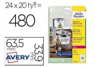 Etiqueta adhesiva resistente avery poliester blanco 3,9 mm 63,5x33,9 mm laser pack de 480unidades