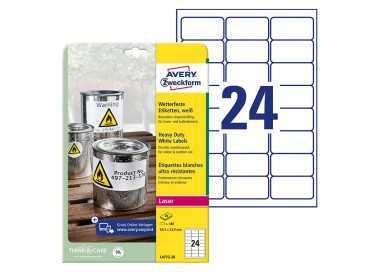 Etiqueta adhesiva resistente avery poliester blanco 3,9 mm 63,5x33,9 mm laser pack de 480unidades