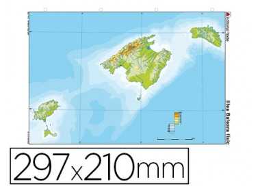 Mapa mudo color din a4 islas baleares fisico