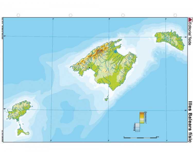 Mapa mudo color din a4 islas baleares fisico