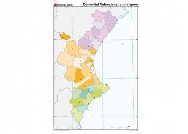 Mapa mudo color din a4 comunidad valenciana politico