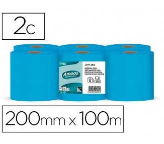 Papel secamanos amoos 2 capas professional 200 mm x 125 mt color azul paquete de 6 rollos