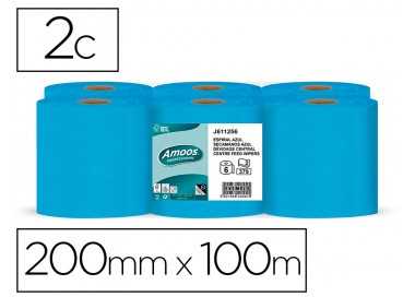 Papel secamanos amoos 2 capas professional 200 mm x 125 mt color azul paquete de 6 rollos