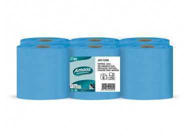 Papel secamanos amoos 2 capas professional 200 mm x 125 mt color azul paquete de 6 rollos
