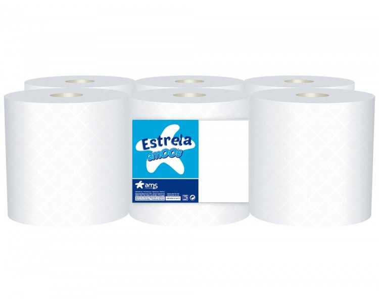 Papel secamanos amoos 2 capas 190 mm x 130 mt paquete de 6 rollos