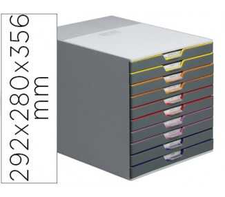Fichero cajones de sobremesa durable varicolor apilables 10 cajones plastico 292x280x356 mm