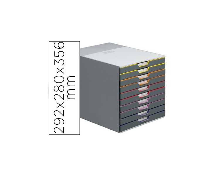 Fichero cajones de sobremesa durable varicolor apilables 10 cajones plastico 292x280x356 mm