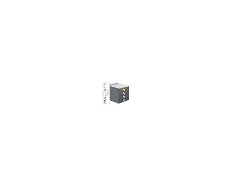 Fichero cajones de sobremesa durable varicolor apilables 10 cajones plastico 292x280x356 mm