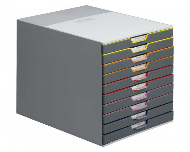Fichero cajones de sobremesa durable varicolor apilables 10 cajones plastico 292x280x356 mm