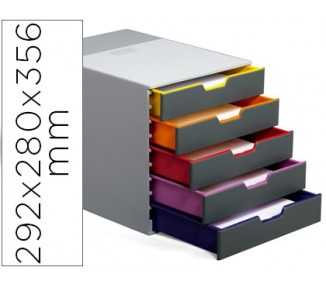Fichero cajones de sobremesa durable varicolor apilables 5 cajones plastico 292x280x356 mm