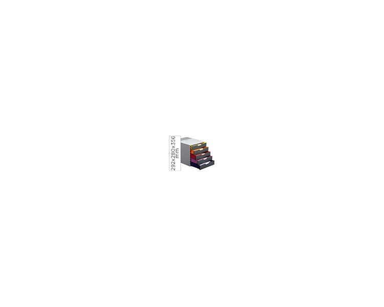 Fichero cajones de sobremesa durable varicolor apilables 5 cajones plastico 292x280x356 mm