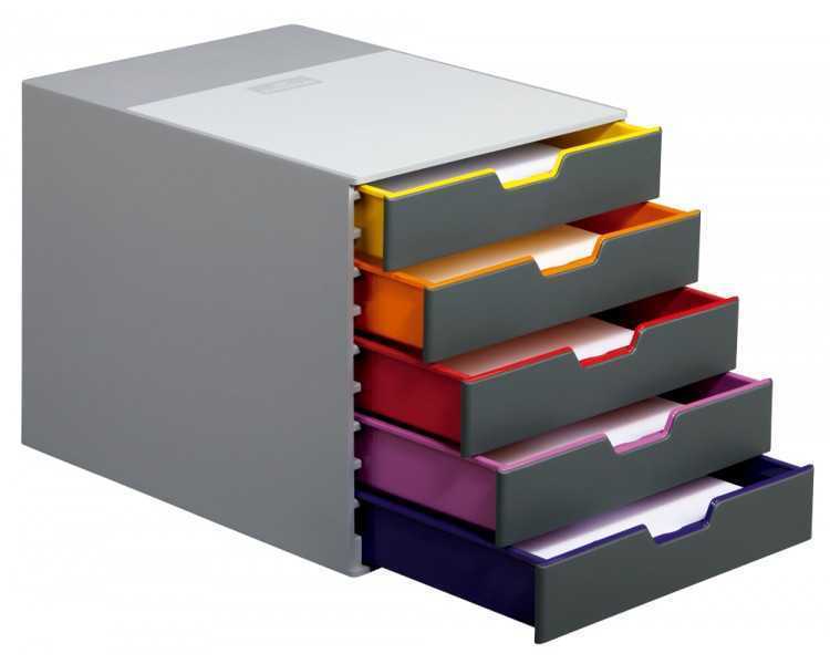 Fichero cajones de sobremesa durable varicolor apilables 5 cajones plastico 292x280x356 mm