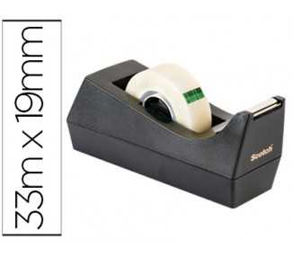 Portarrollo sobremesa scotch c38 color negro incluye 3 cintas scotch magic 33 mt x 19 mm