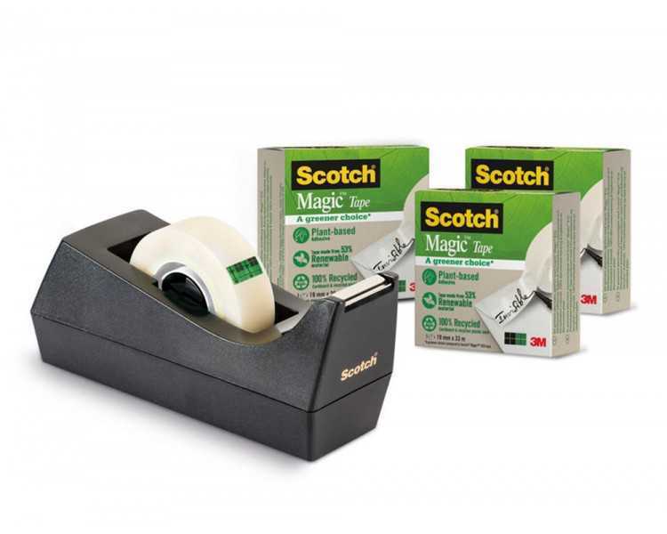 Portarrollo sobremesa scotch c38 color negro incluye 3 cintas scotch magic 33 mt x 19 mm