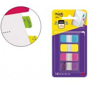 Banderitas separadoras rigidas dispensador 4 colores amarillo azul rosa y violeta post-it index 676-aypv-eu