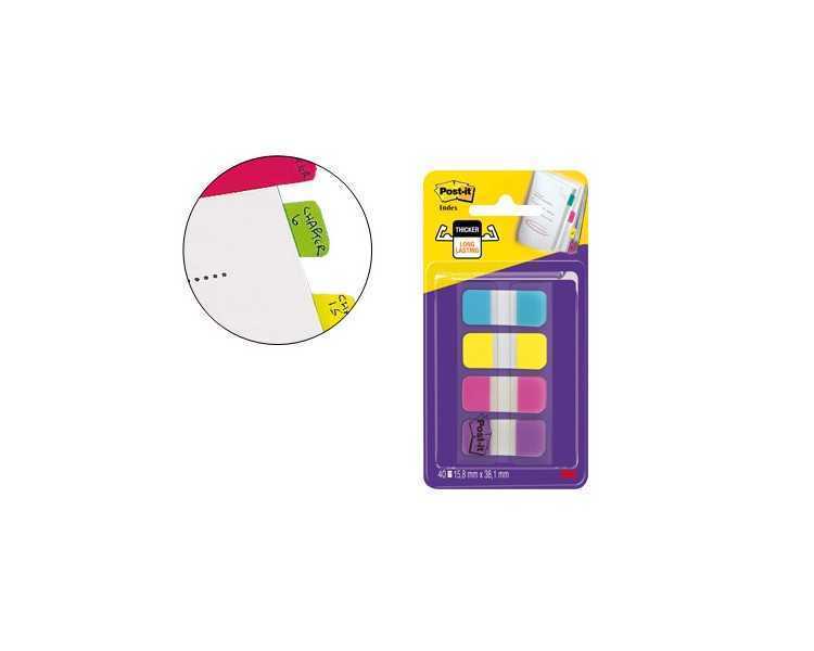 Banderitas separadoras rigidas dispensador 4 colores amarillo azul rosa y violeta post-it index 676-aypv-eu