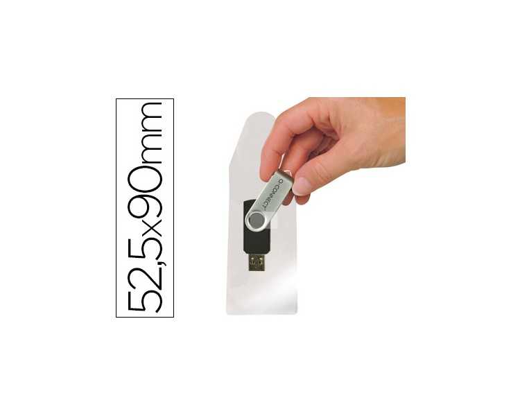 Funda autoadhesiva q-connect para memorias usb capacidad para 10 unidades 52,5x 90 mm