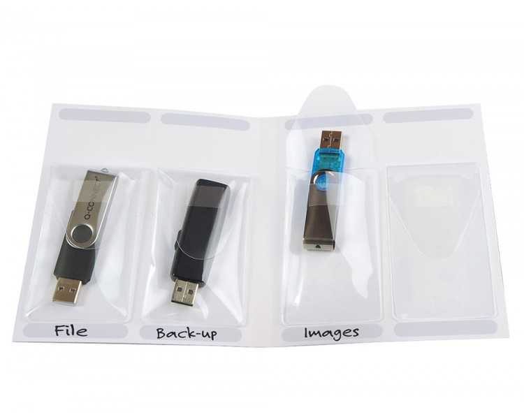 Funda autoadhesiva q-connect para memorias usb capacidad para 10 unidades 52,5x 90 mm