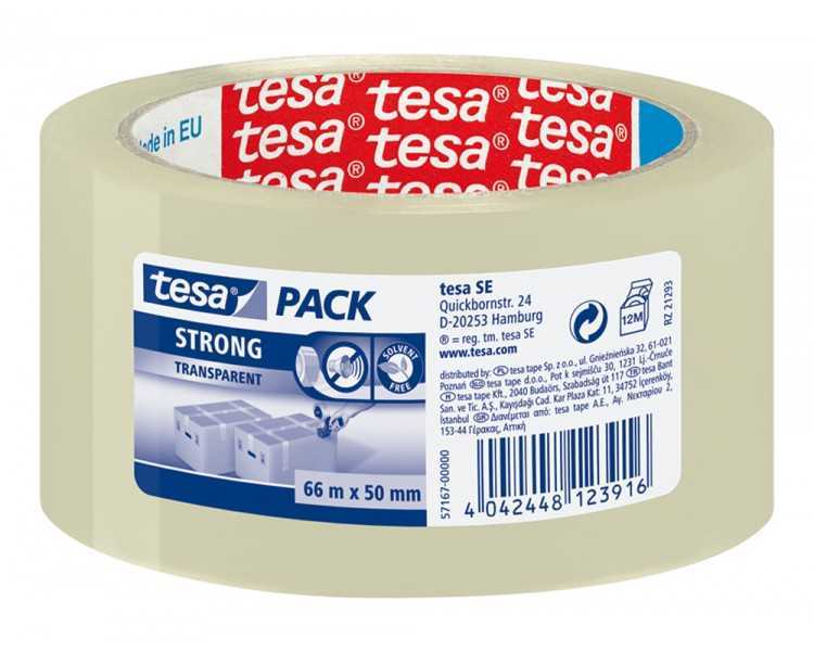 Cinta adhesiva tesa transparente strong 66 mt x 50 mm para embalaje bajo ruido