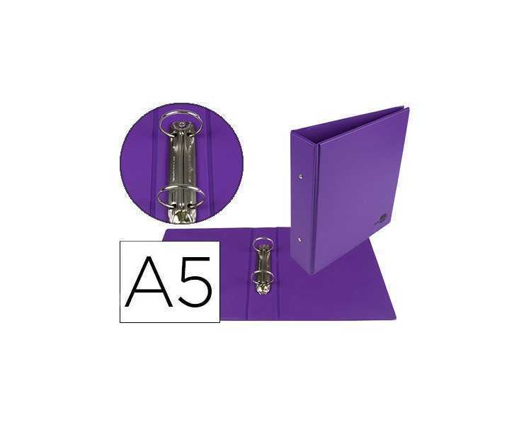 Carpeta de 2 anillas 40 mm redondas liderpapel a5 carton forrado pvc violeta