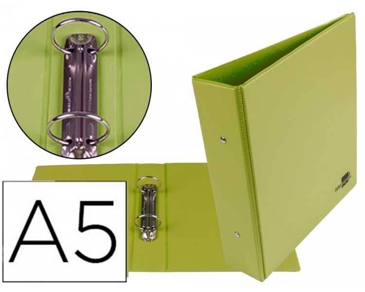 Carpeta de 2 anillas 40 mm redondas liderpapel a5 carton forrado pvc verde pistacho