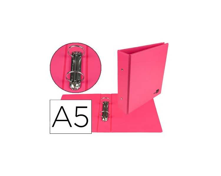 Carpeta de 2 anillas 40 mm redondas liderpapel a5 carton forrado pvc fucsia