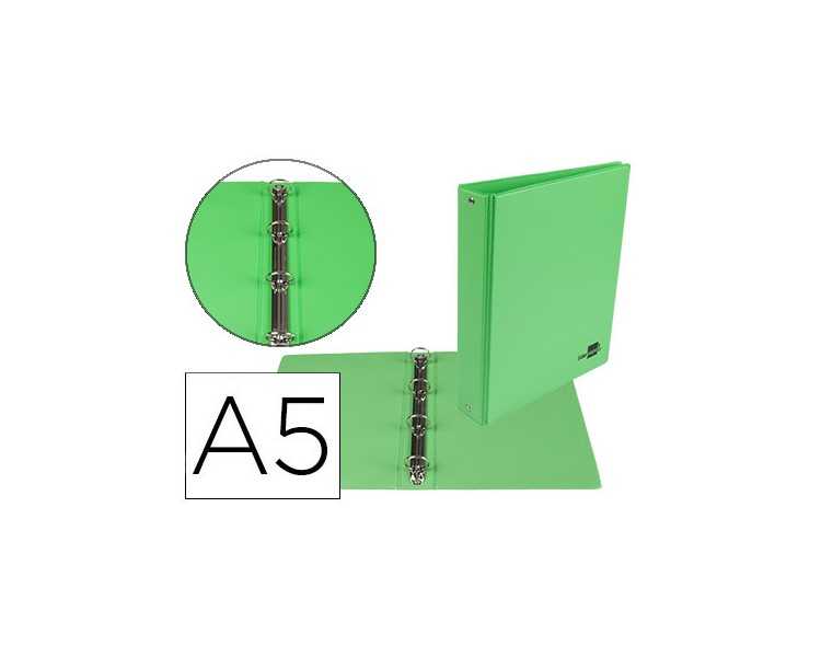 Carpeta de 4 anillas 25 mm redondas liderpapel a5 carton forrado pvc verde