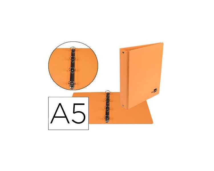 Carpeta de 4 anillas 25 mm redondas liderpapel a5 carton forrado pvc naranja