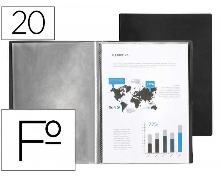 Carpeta liderpapel escaparate 20 fundas pvc folio negro