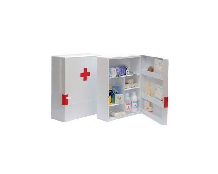 Botiquin plastico extraduro con material para primeros auxilios 460x340x150 mm