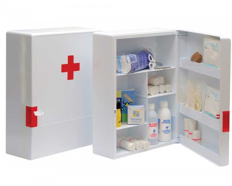 Botiquin plastico extraduro con material para primeros auxilios 460x340x150 mm