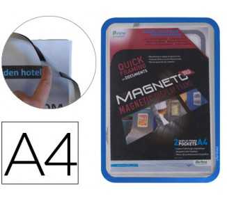 Marco porta anuncios tarifold magneto din a4 con 4 bandas magneticas en el dorso color azul pack de 2 unidades