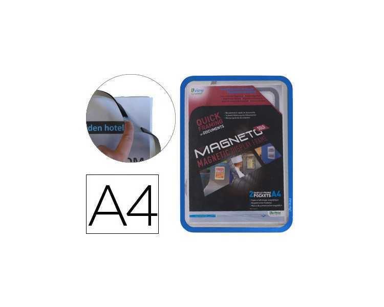 Marco porta anuncios tarifold magneto din a4 con 4 bandas magneticas en el dorso color azul pack de 2 unidades