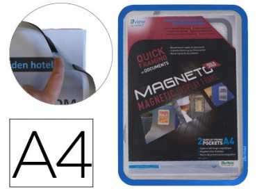 Marco porta anuncios tarifold magneto din a4 con 4 bandas magneticas en el dorso color azul pack de 2 unidades