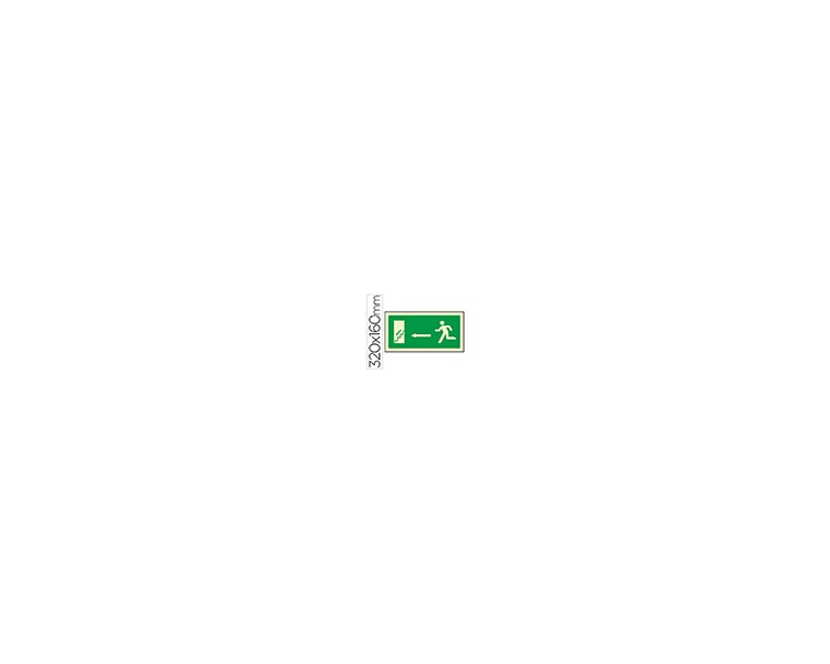 Pictograma syssa señal de salida emergencia izquierda escalera bajando en pvc fotoluminiscente 320x160 mm