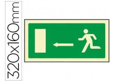 Pictograma syssa señal de salida emergencia flecha izquierda en pvc fotoluminiscente 320x160 mm