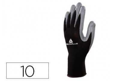 Guantes deltaplus de punto poliester palma de nitrilo especial para mecanica grasas aceites negro-gris talla 10